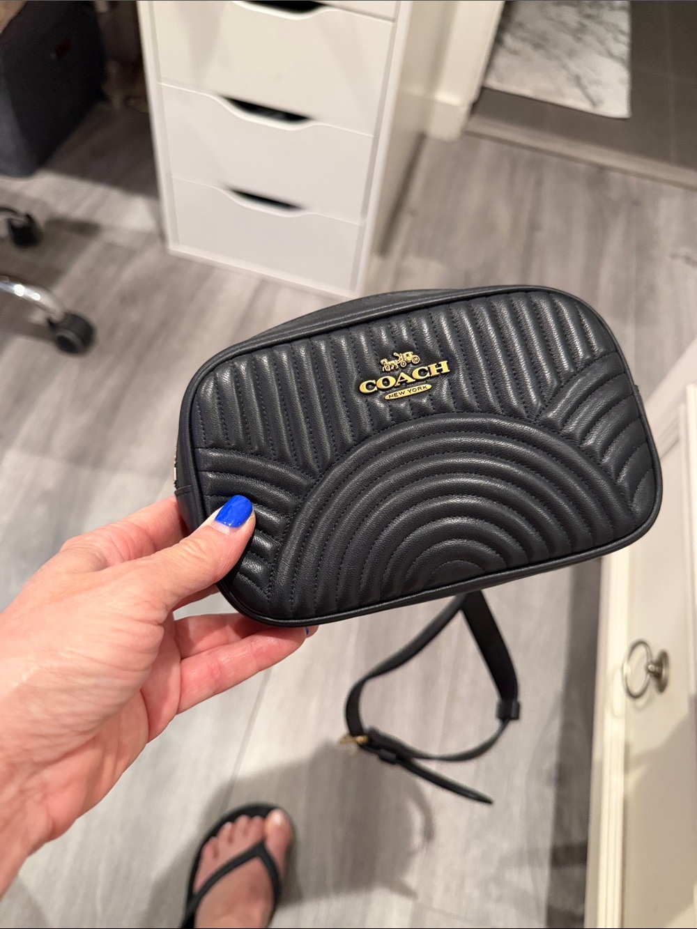 COACH Black Quilted Leather Belt Bag with Gold Logo